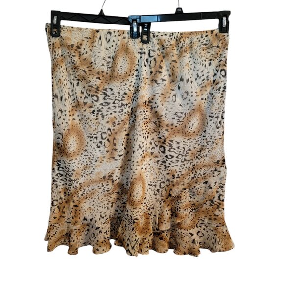 Leopard Print Pull On Chiffon Ruffled Calf Length Skirt - Picture 5 of 9